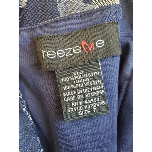 TEEZE ME Dress Women 7 Navy Sleeveless Formal Layered Ruffle Mesh Midi Party - Picture 6 of 8